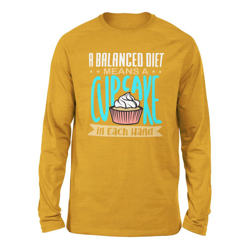 A Balanced Diet Means, A Cake In Each Hand Men/Unisex Drop Shoulder Sweatshirt in Heather Mustard color