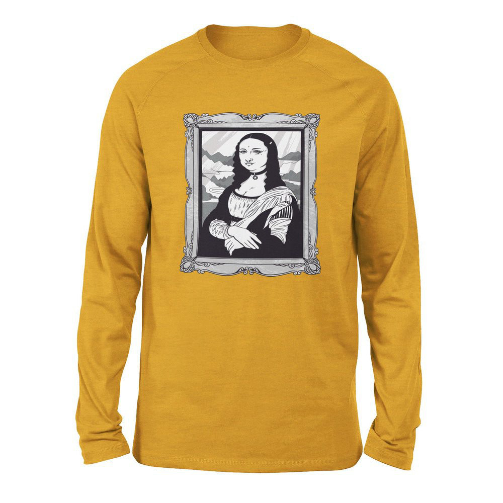 Gothic Monalisa Men/Unisex Drop Shoulder Sweatshirt in Heather Mustard color