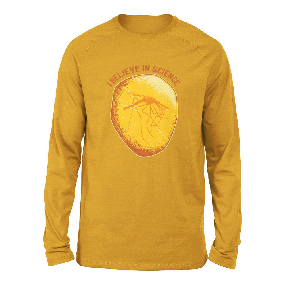 I Believe In Science Men/Unisex Drop Shoulder Sweatshirt in Heather Mustard color