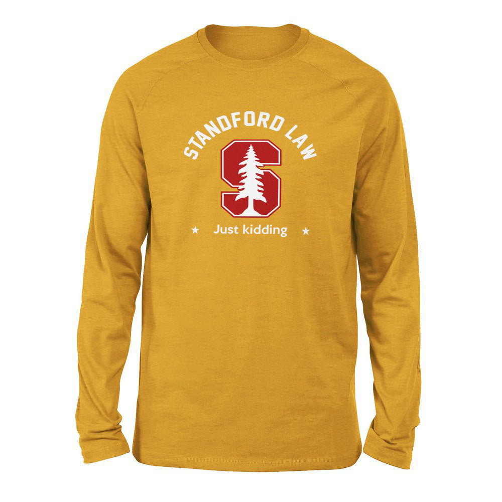 Stanford Law, Just Kidding Men/Unisex Drop Shoulder Sweatshirt in Heather Mustard color