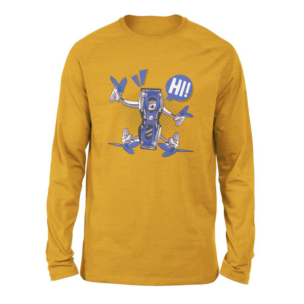 Quadcopter Robot Men/Unisex Drop Shoulder Sweatshirt in Heather Mustard color