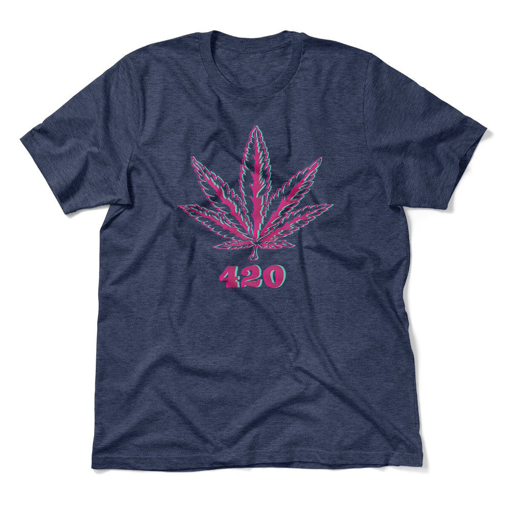 420 Hemp Leaf Men/Unisex T-Shirt in Heather Navy color