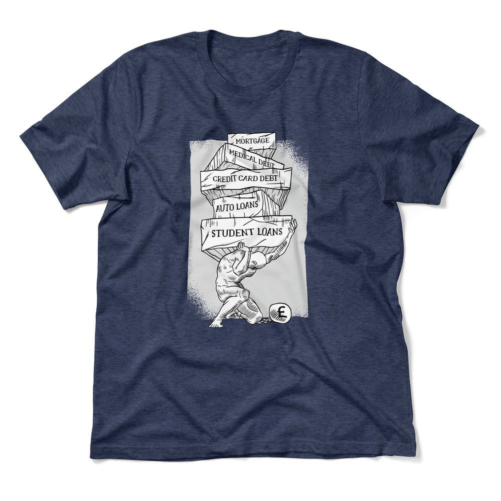 Debt Atlas Men/Unisex T-Shirt in Heather Navy color