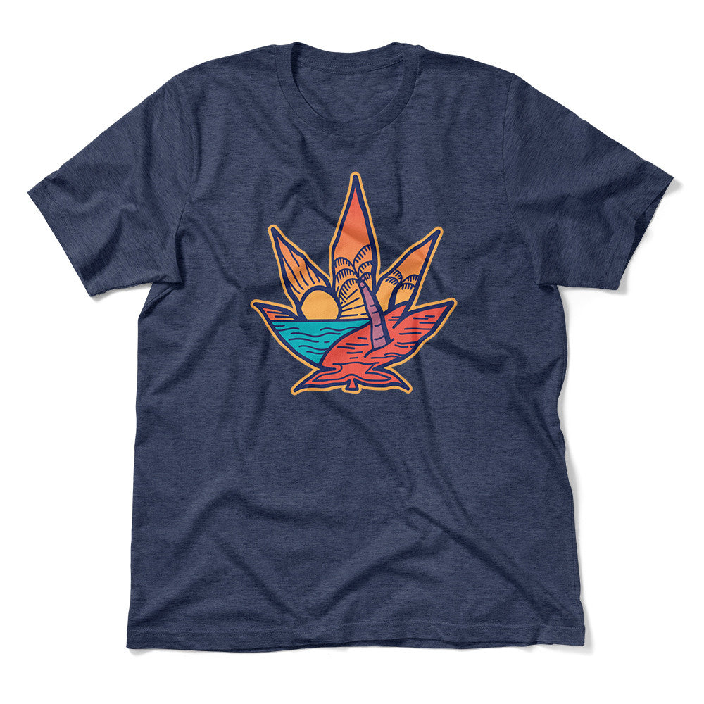 Cannabis Leaf Beach Men/Unisex T-Shirt in Heather Navy color