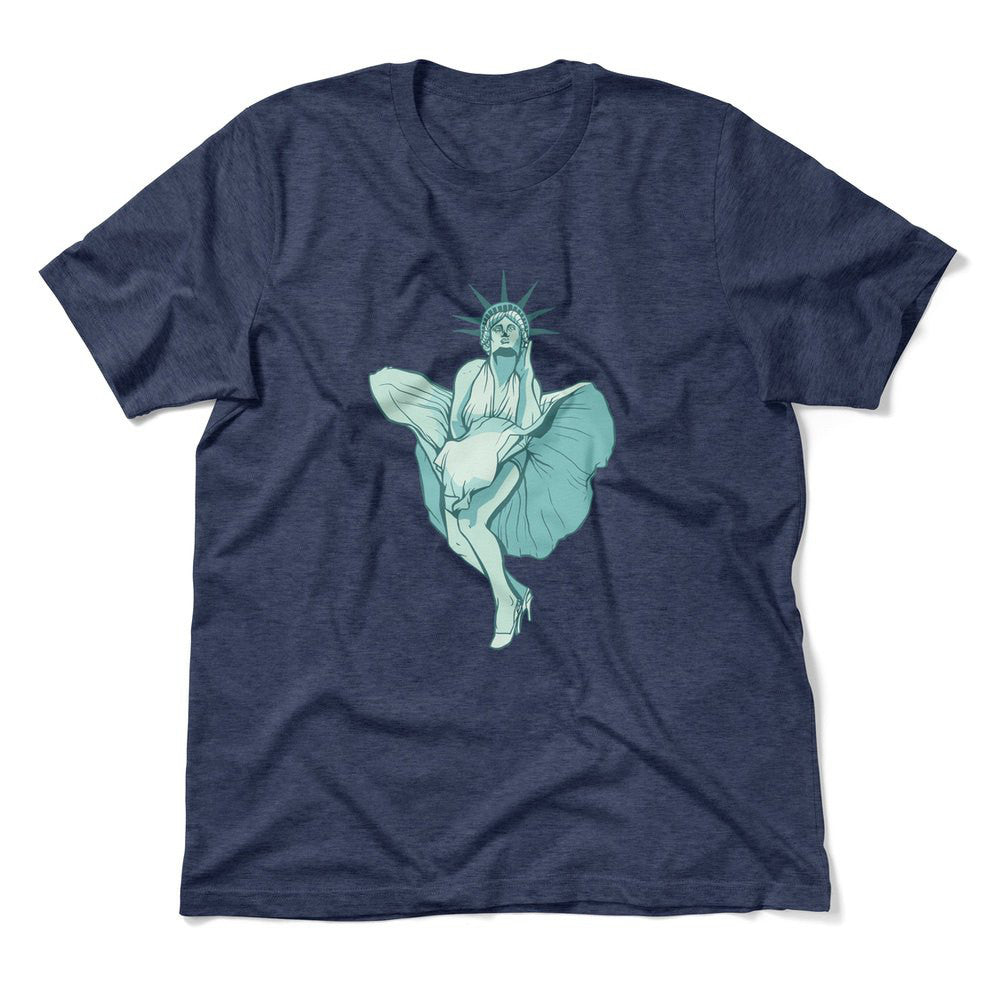 Statue Of Liberty Marilyn Monroe Men/Unisex T-Shirt in Heather Navy color