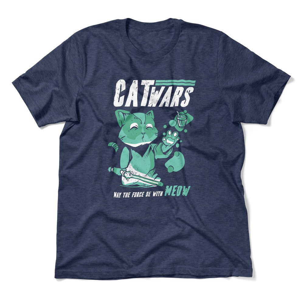Cat Wars - May The Force Be With Meow Men/Unisex T-Shirt in Heather Navy color
