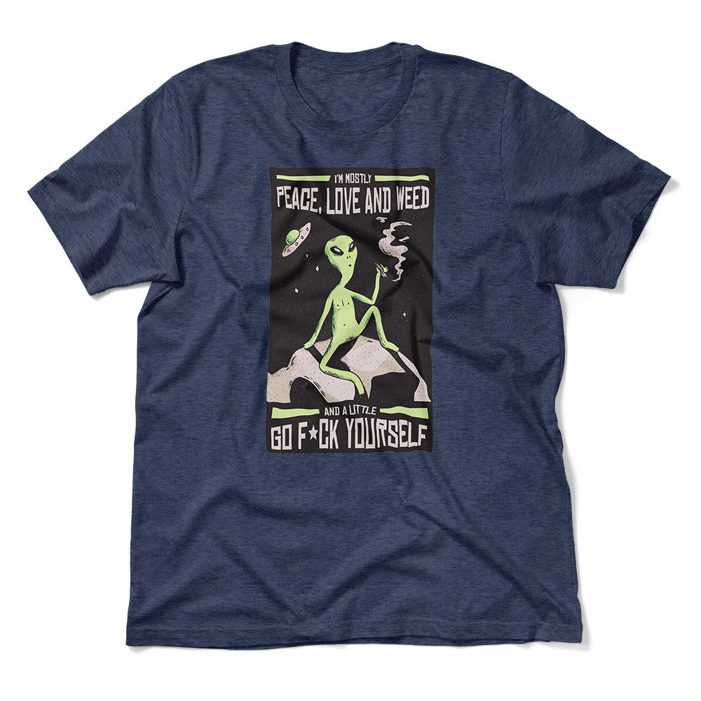 I Mostly Want Peace, Love And Weed Men/Unisex T-Shirt in Heather Navy color