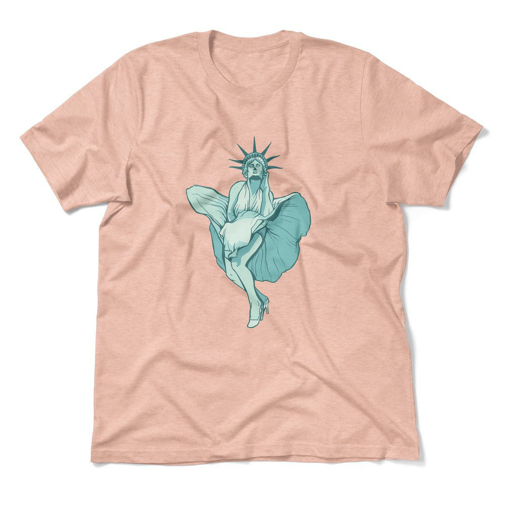 Statue Of Liberty Marilyn Monroe Men/Unisex T-Shirt in Heather Peach color