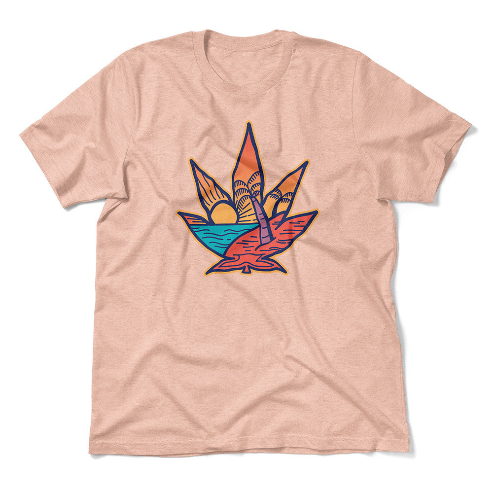 Cannabis Leaf Beach Men/Unisex T-Shirt in Heather Peach color