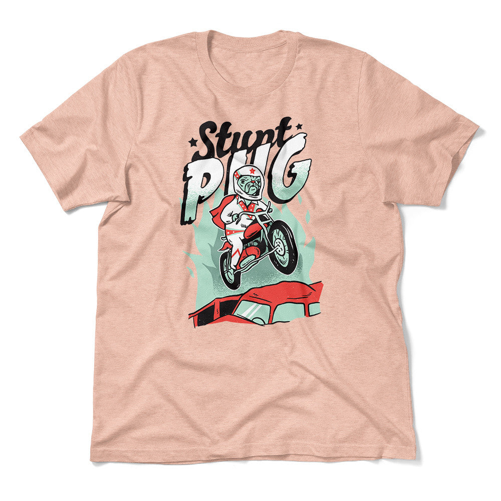 Stunt Pug Men/Unisex T-Shirt in Heather Peach color