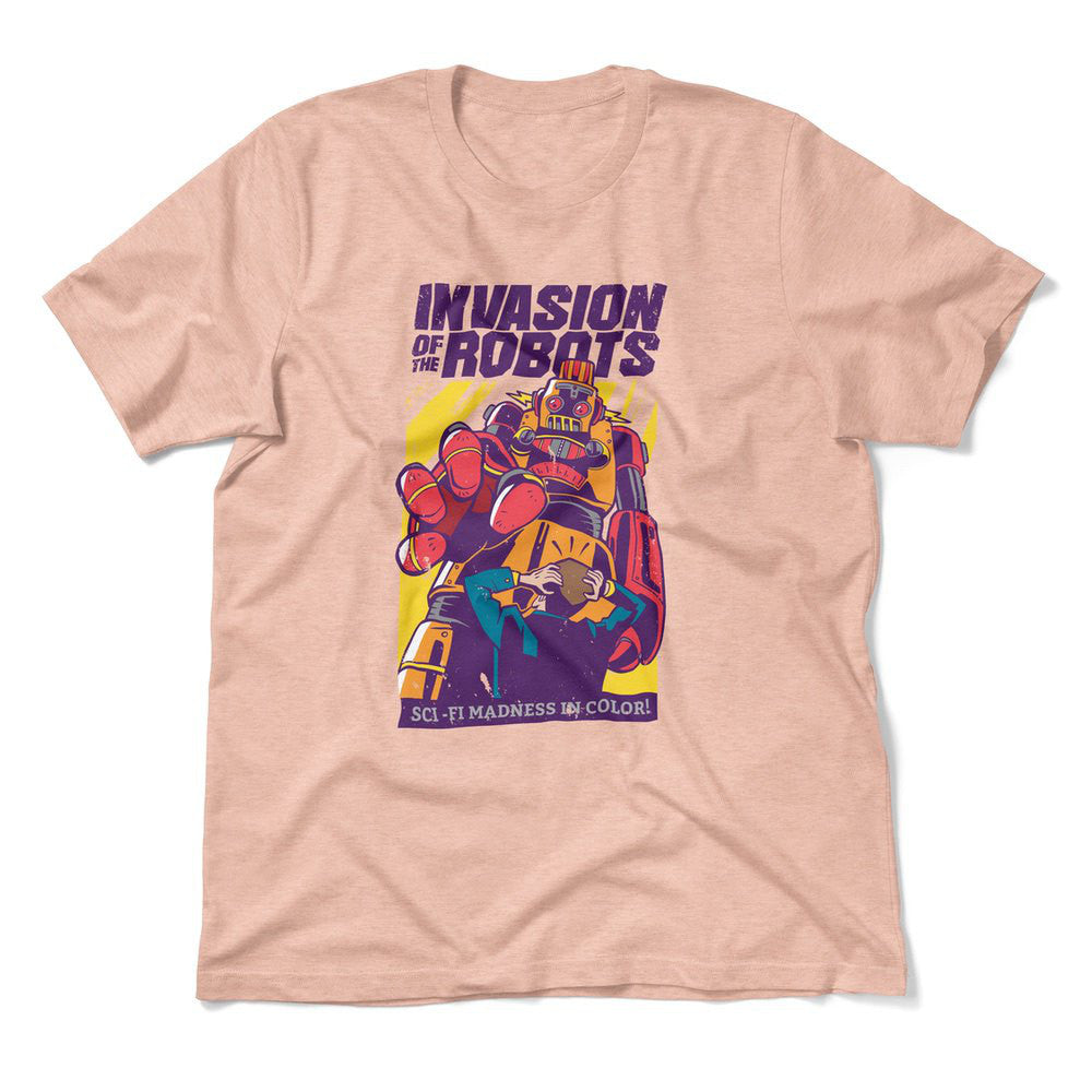 Invasion Of The Robots Men/Unisex T-Shirt in Heather Peach color