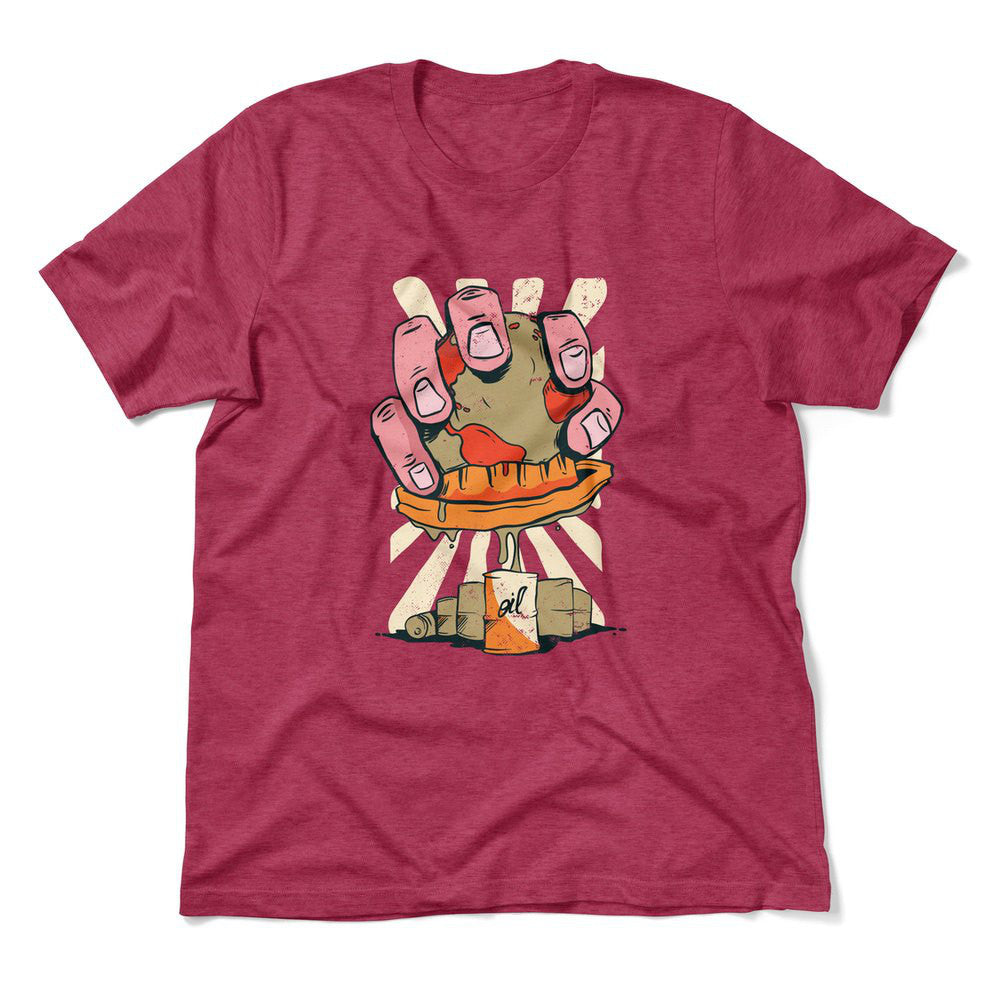 Planet Oil Squeezer Men/Unisex T-Shirt in Heather Raspberry color