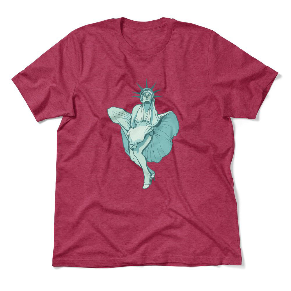 Statue Of Liberty Marilyn Monroe Men/Unisex T-Shirt in Heather Raspberry color