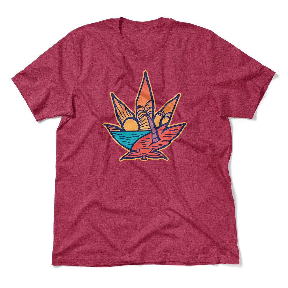 Cannabis Leaf Beach Men/Unisex T-Shirt in Heather Raspberry color