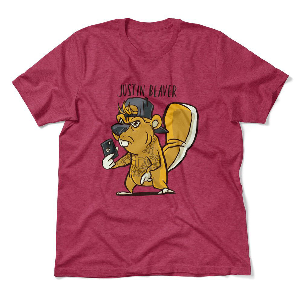 Justin Beaver Men/Unisex T-Shirt in Heather Raspberry color