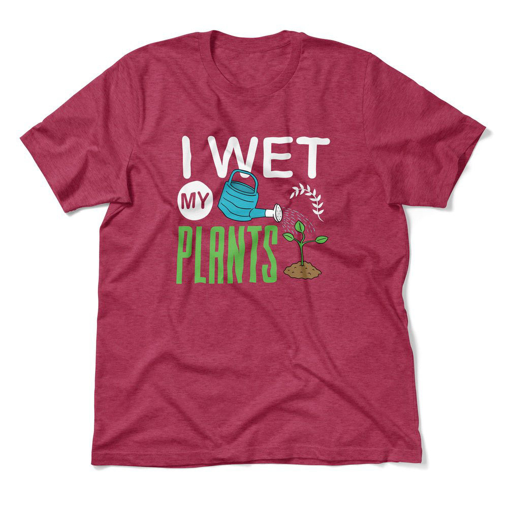 I Wet My Plants Men/Unisex T-Shirt in Heather Raspberry color