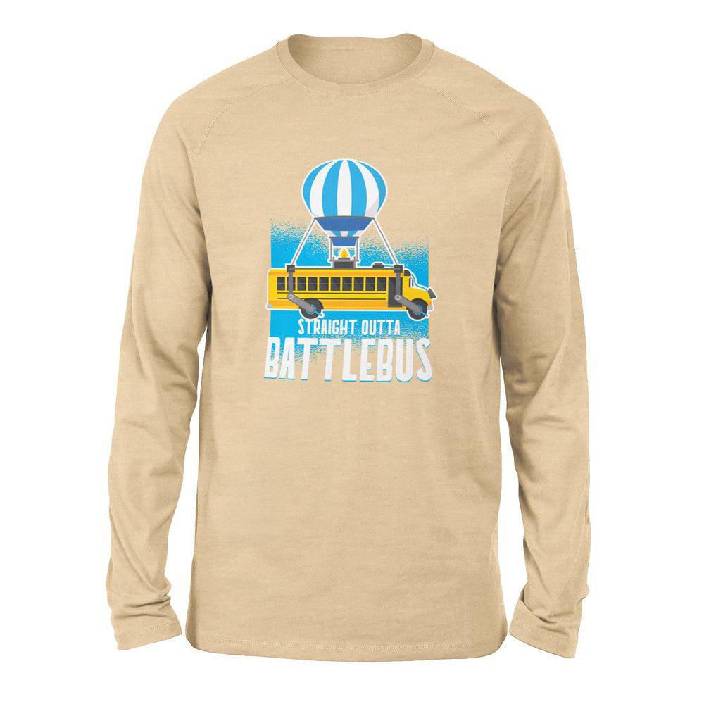 Straight Outta Battle Bus Men/Unisex Drop Shoulder Sweatshirt in Heather Sand Dune color