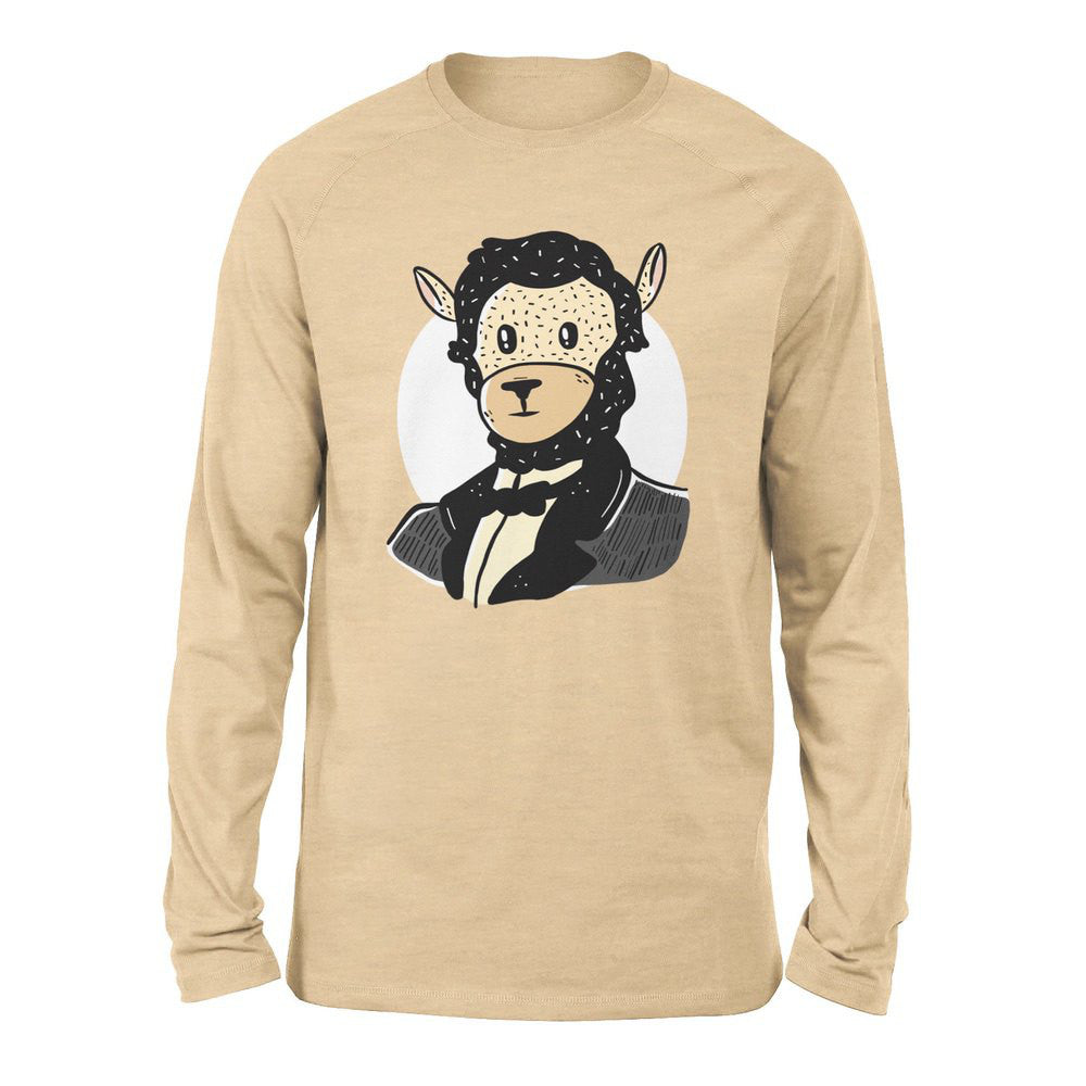 Lincoln Llama Men/Unisex Drop Shoulder Sweatshirt in Heather Sand Dune color