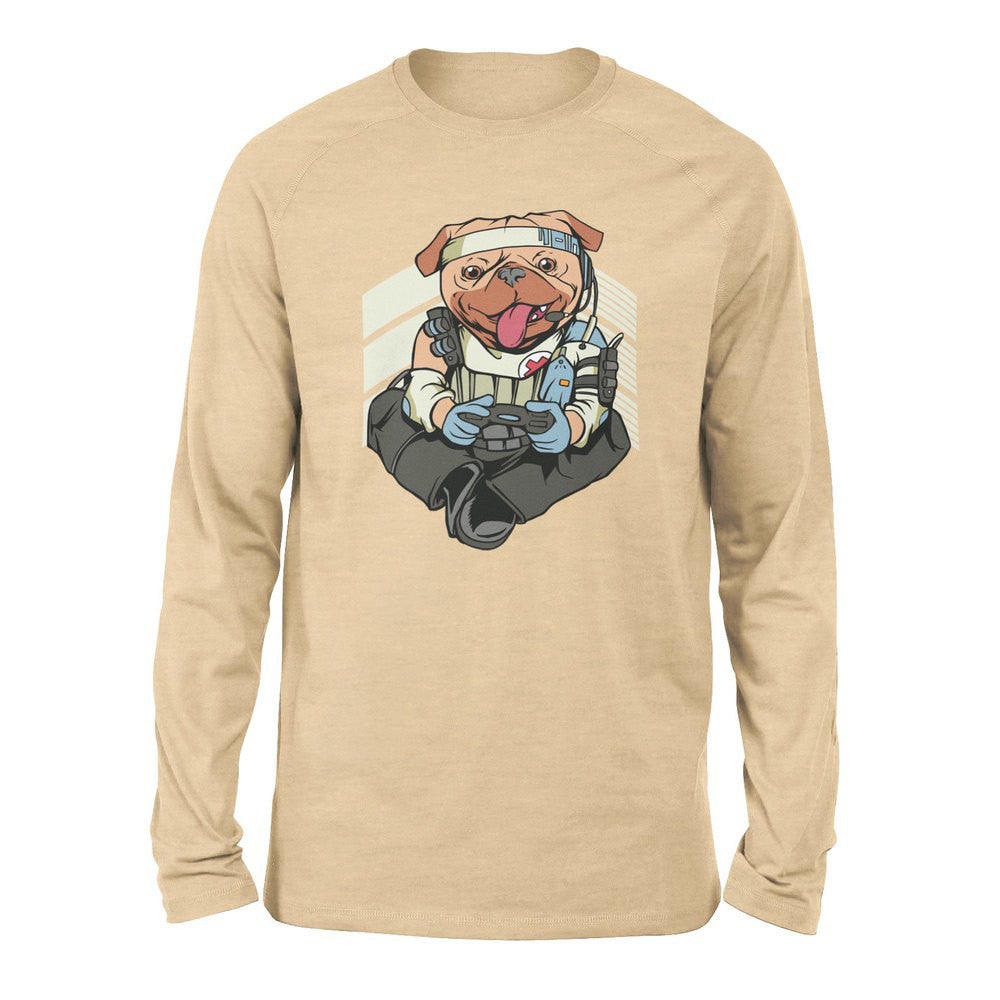 Lifeline Pug Apex Gamer Men/Unisex Drop Shoulder Sweatshirt in Heather Sand Dune color