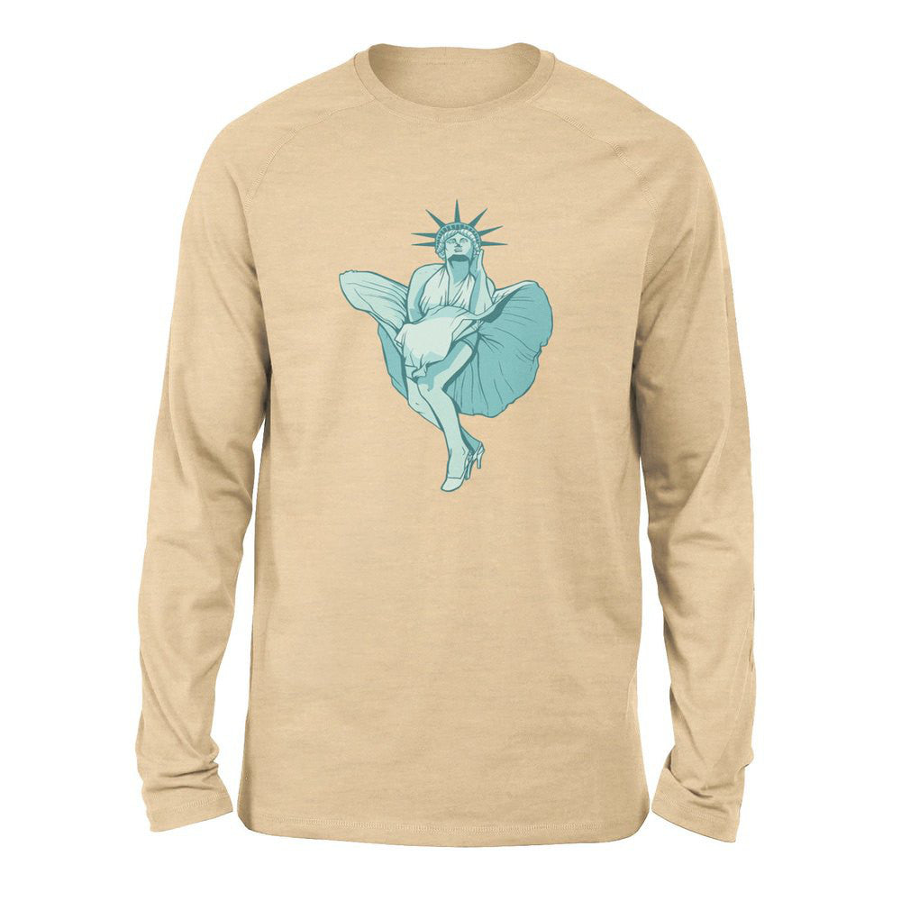 Statue Of Liberty Marilyn Monroe Men/Unisex Drop Shoulder Sweatshirt in Heather Sand Dune color