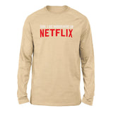 Sure, I Do Marathons On Netflix Men/Unisex Drop Shoulder Sweatshirt in Heather Sand Dune color