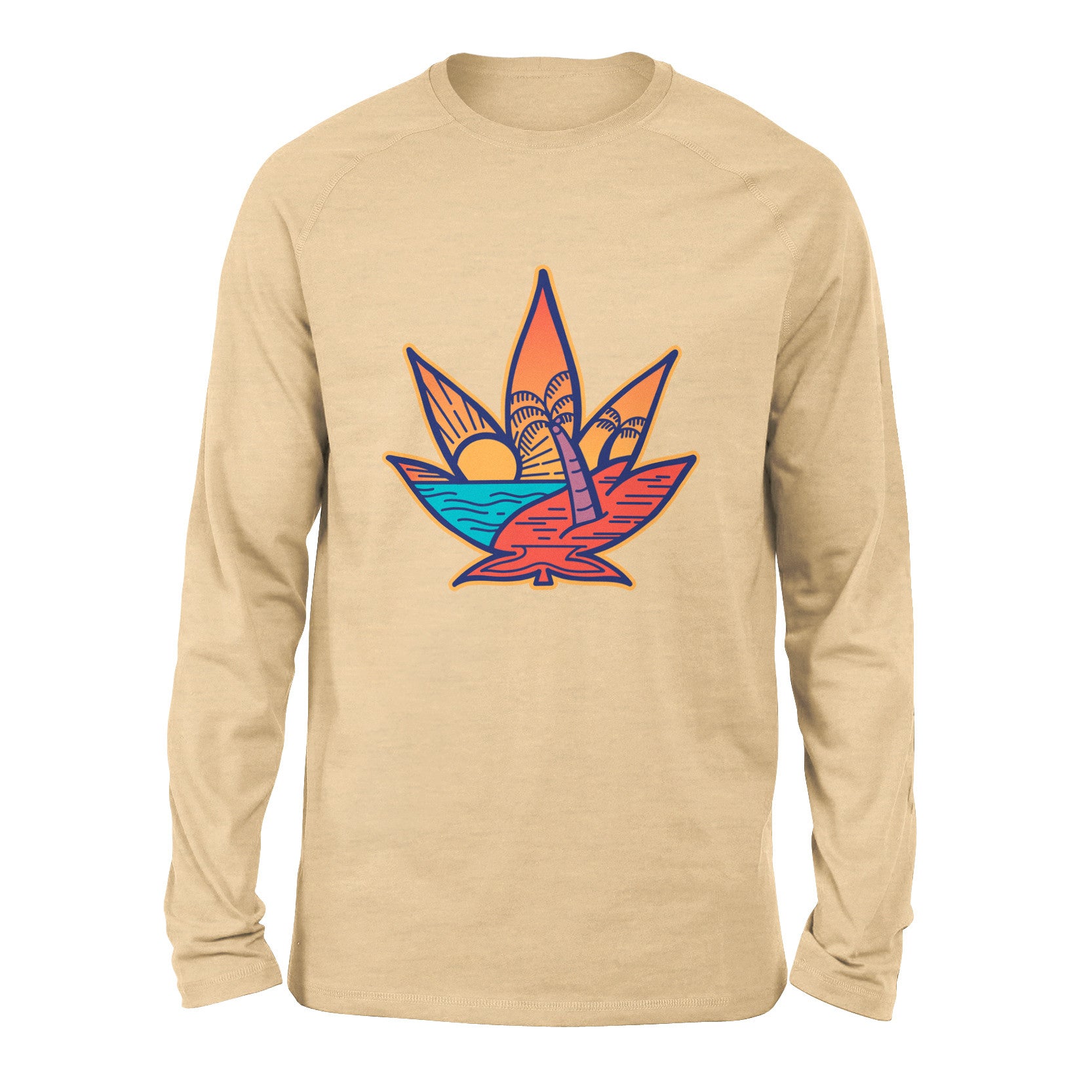 Cannabis Leaf Beach Men/Unisex Drop Shoulder Sweatshirt in Heather Sand Dune color