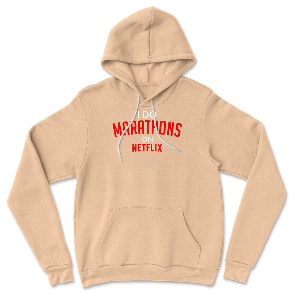 I Do Marathons On Netflix Hoodie in Heather Sand Dune color
