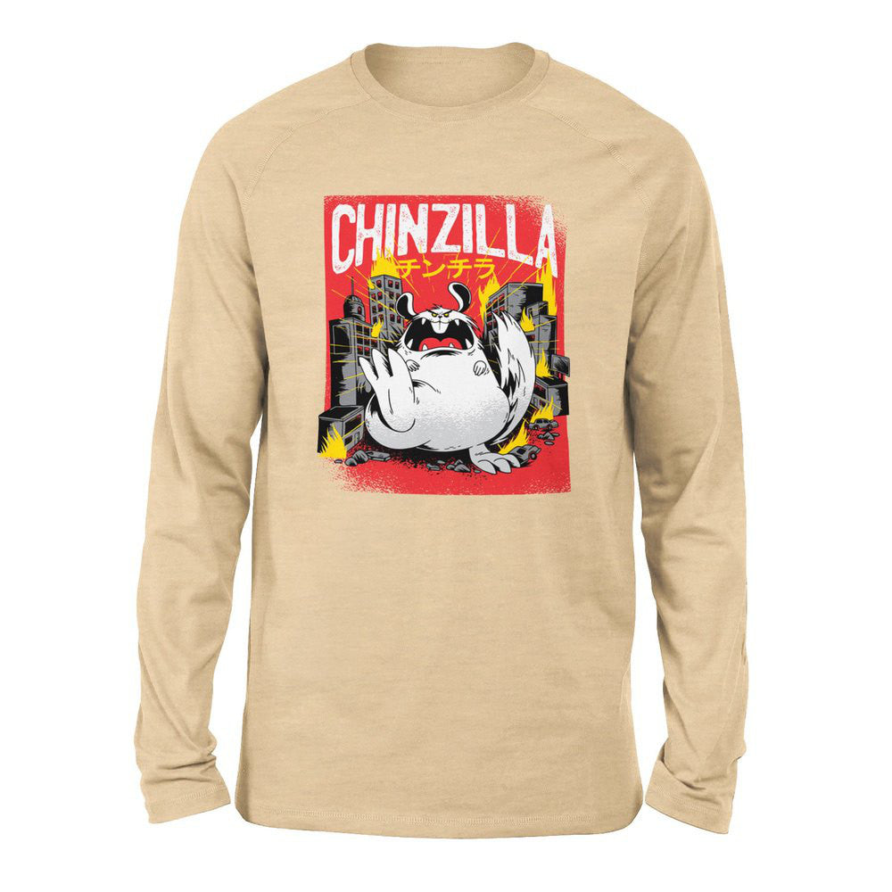 Chinzilla Monster Men/Unisex Drop Shoulder Sweatshirt in Heather Sand Dune color