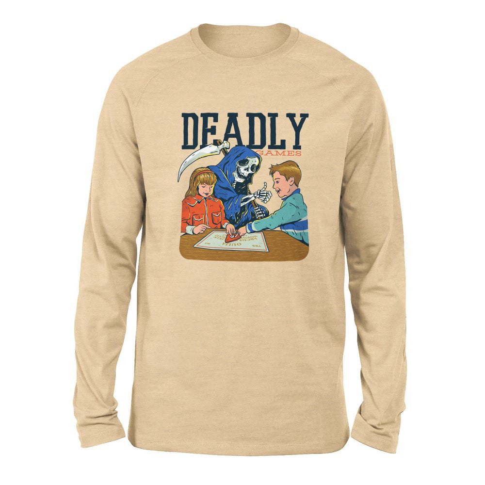 Deadly Games Men/Unisex Drop Shoulder Sweatshirt in Heather Sand Dune color