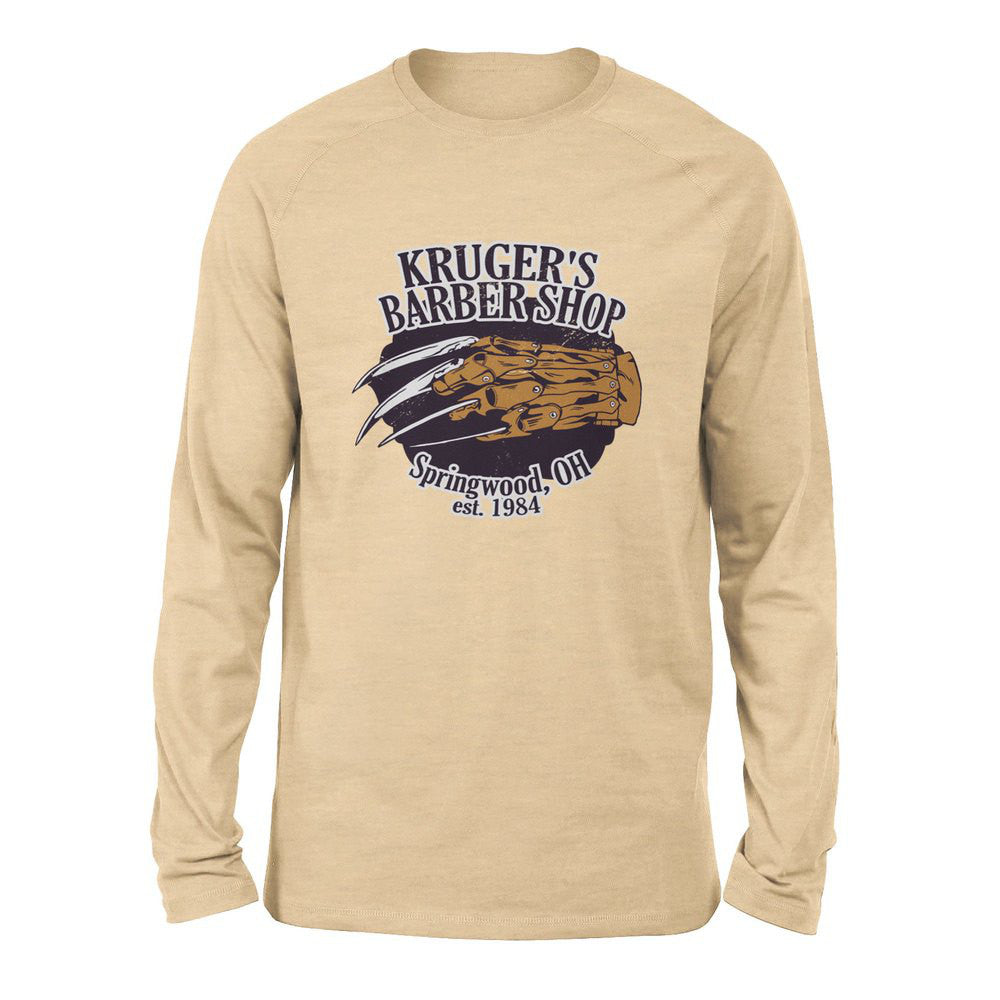 Krugers Barbershop Men/Unisex Drop Shoulder Sweatshirt in Heather Sand Dune color