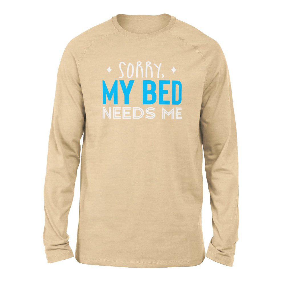 Sorry, My Bed Needs Me Men/Unisex Drop Shoulder Sweatshirt in Heather Sand Dune color