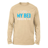 Sorry, My Bed Needs Me Men/Unisex Drop Shoulder Sweatshirt in Heather Sand Dune color