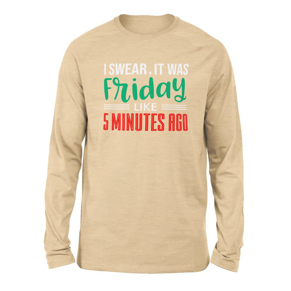 I Swear, It Was Friday Like 5 Minutes Ago Men/Unisex Drop Shoulder Sweatshirt in Heather Sand Dune color