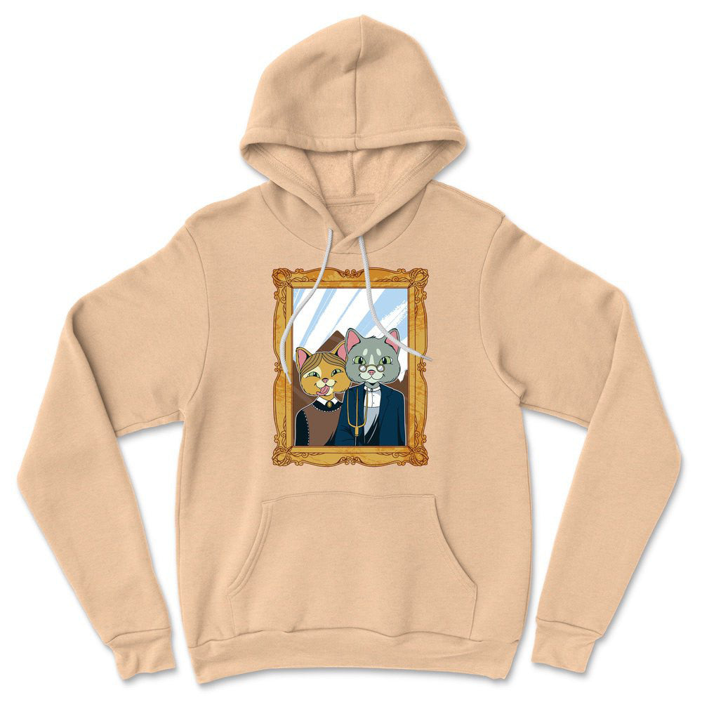 American Gothic Cats Hoodie in Heather Sand Dune color