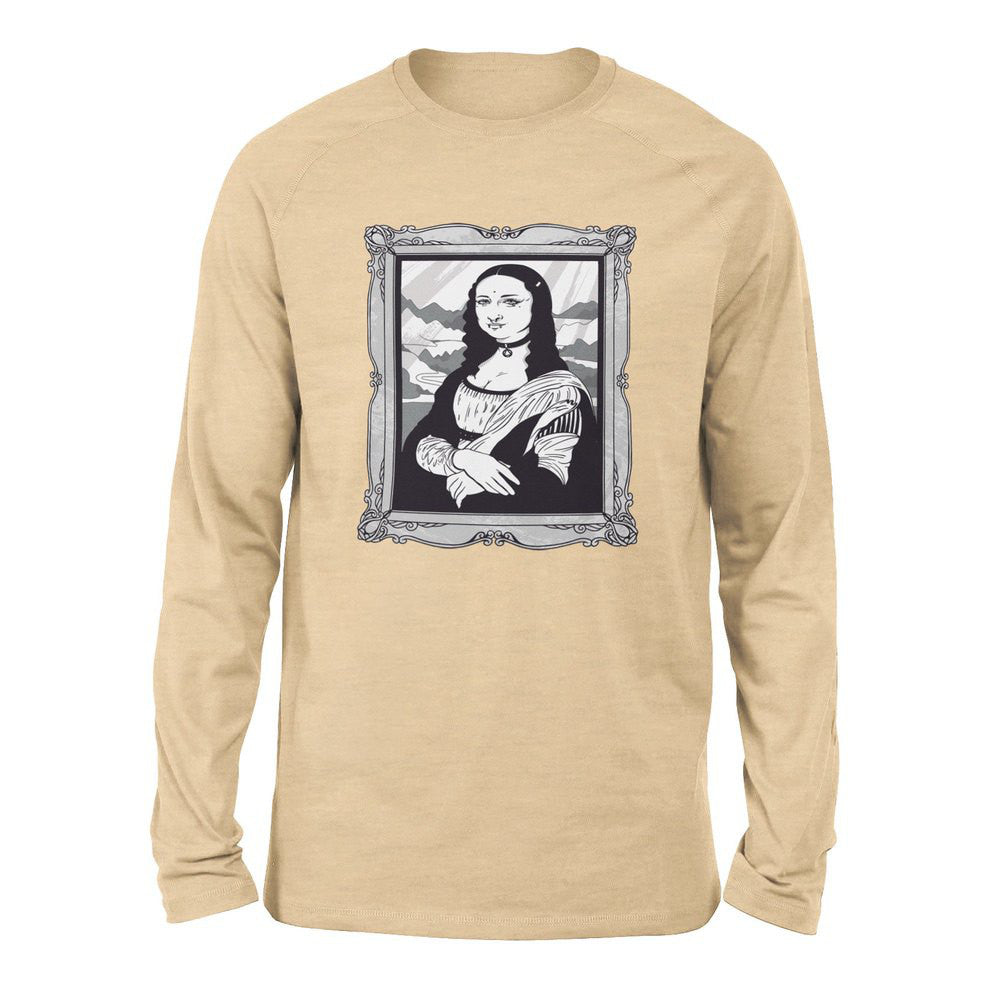 Gothic Monalisa Men/Unisex Drop Shoulder Sweatshirt in Heather Sand Dune color