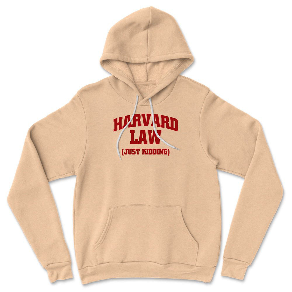 Harvard Law, Just Kidding Hoodie in Heather Sand Dune color