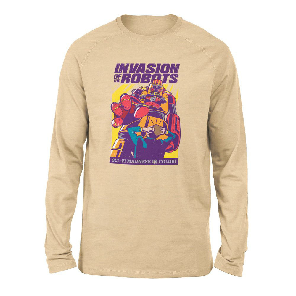 Invasion Of The Robots Men/Unisex Drop Shoulder Sweatshirt in Heather Sand Dune color
