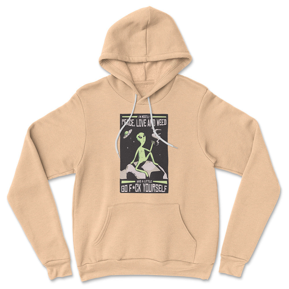 I Mostly Want Peace, Love And Weed Hoodie in Heather Sand Dune color