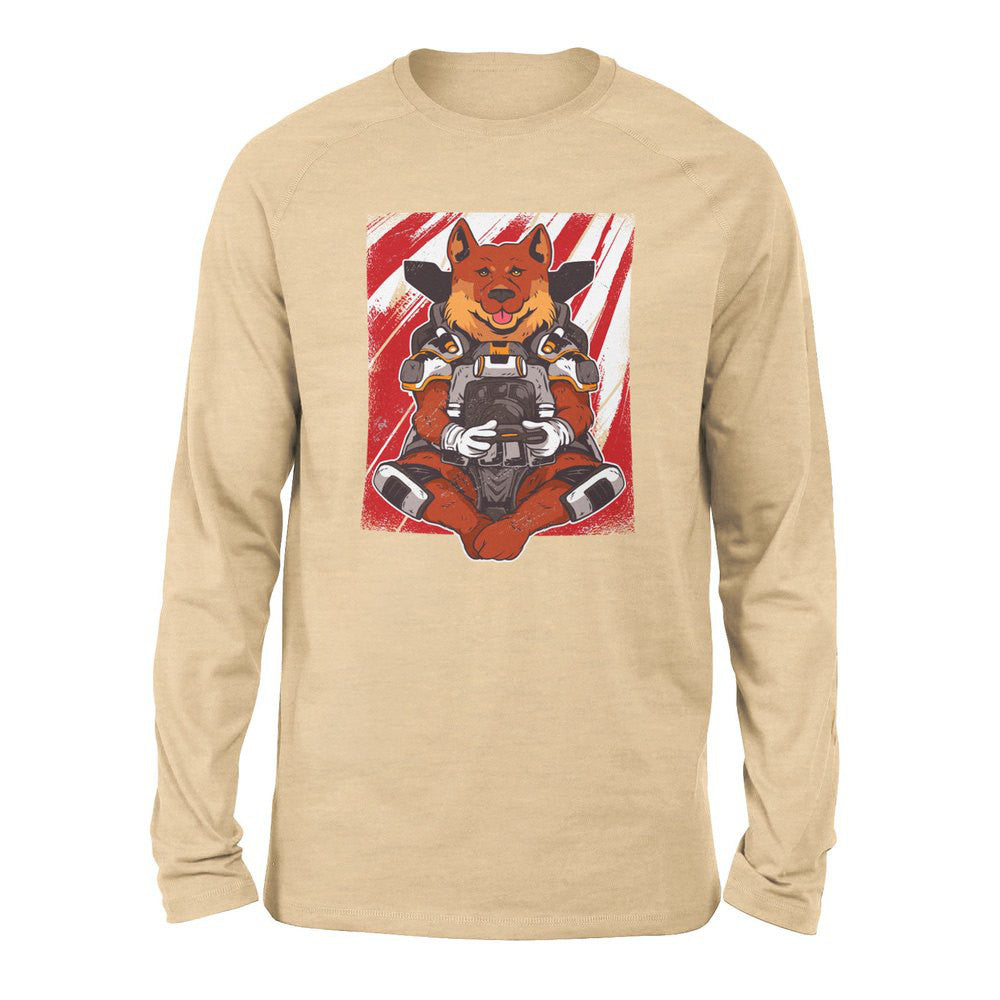 German Shepard Gamer Dog Men/Unisex Drop Shoulder Sweatshirt in Heather Sand Dune color