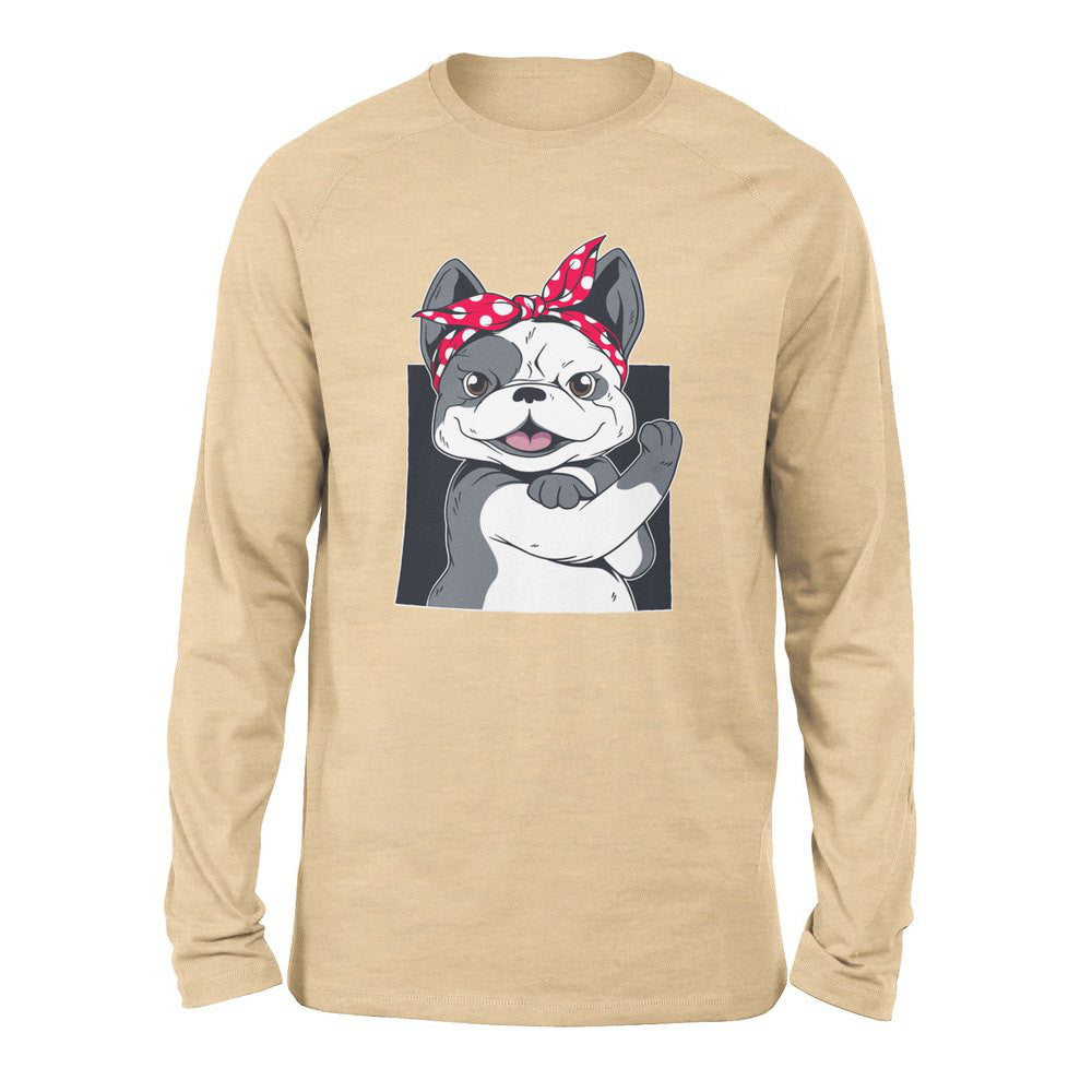 French Bulldog Men/Unisex Drop Shoulder Sweatshirt in Heather Sand Dune color