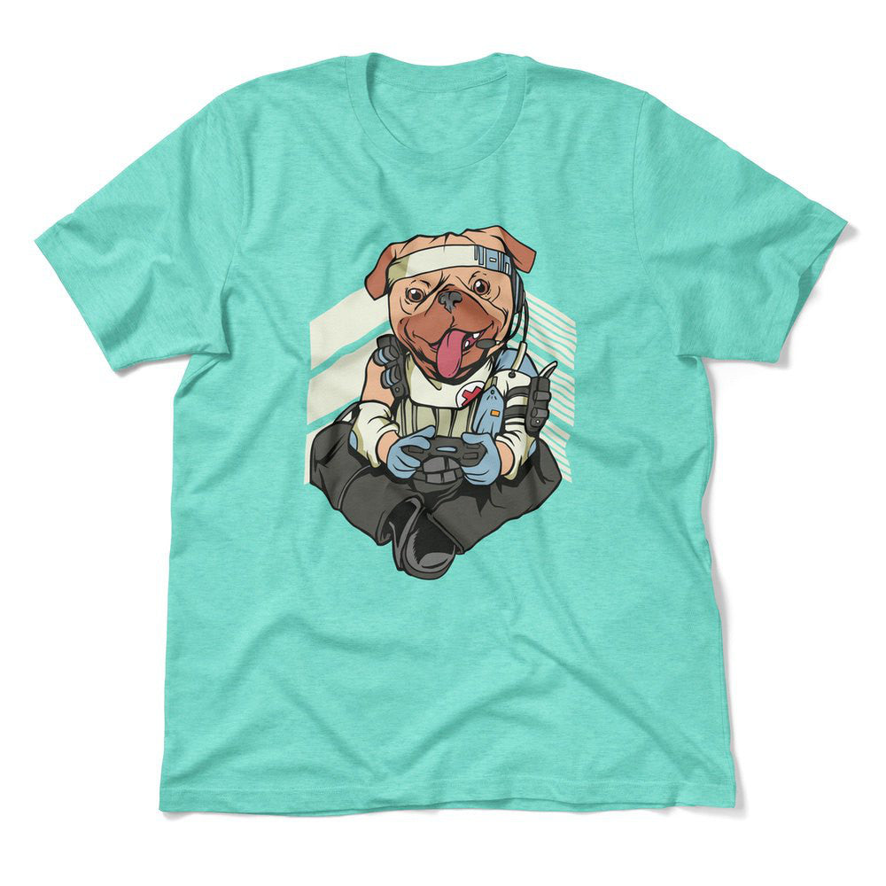 Lifeline Pug Apex Gamer Men/Unisex T-Shirt in Heather Sea Green color