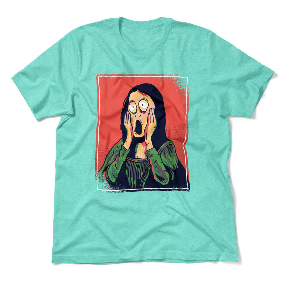 Scream Painting Monalisa Men/Unisex T-Shirt in Heather Sea Green color