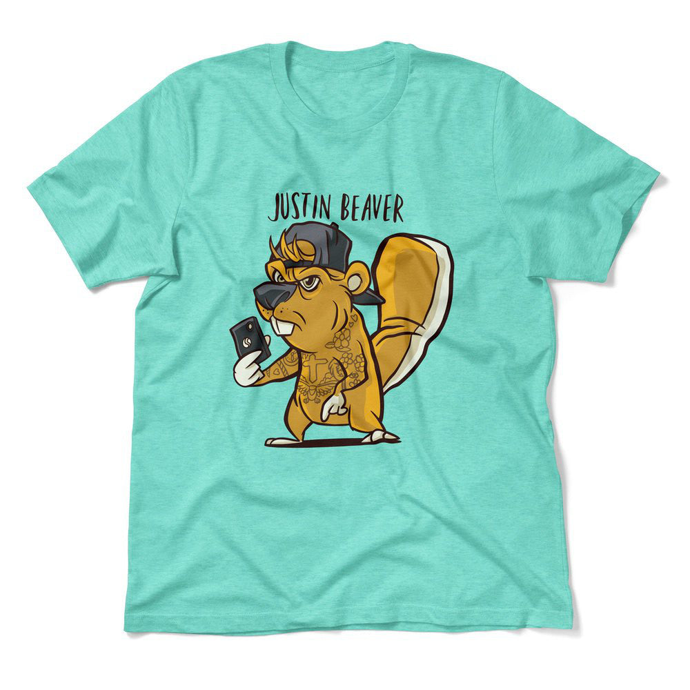 Justin Beaver Men/Unisex T-Shirt in Heather Sea Green color