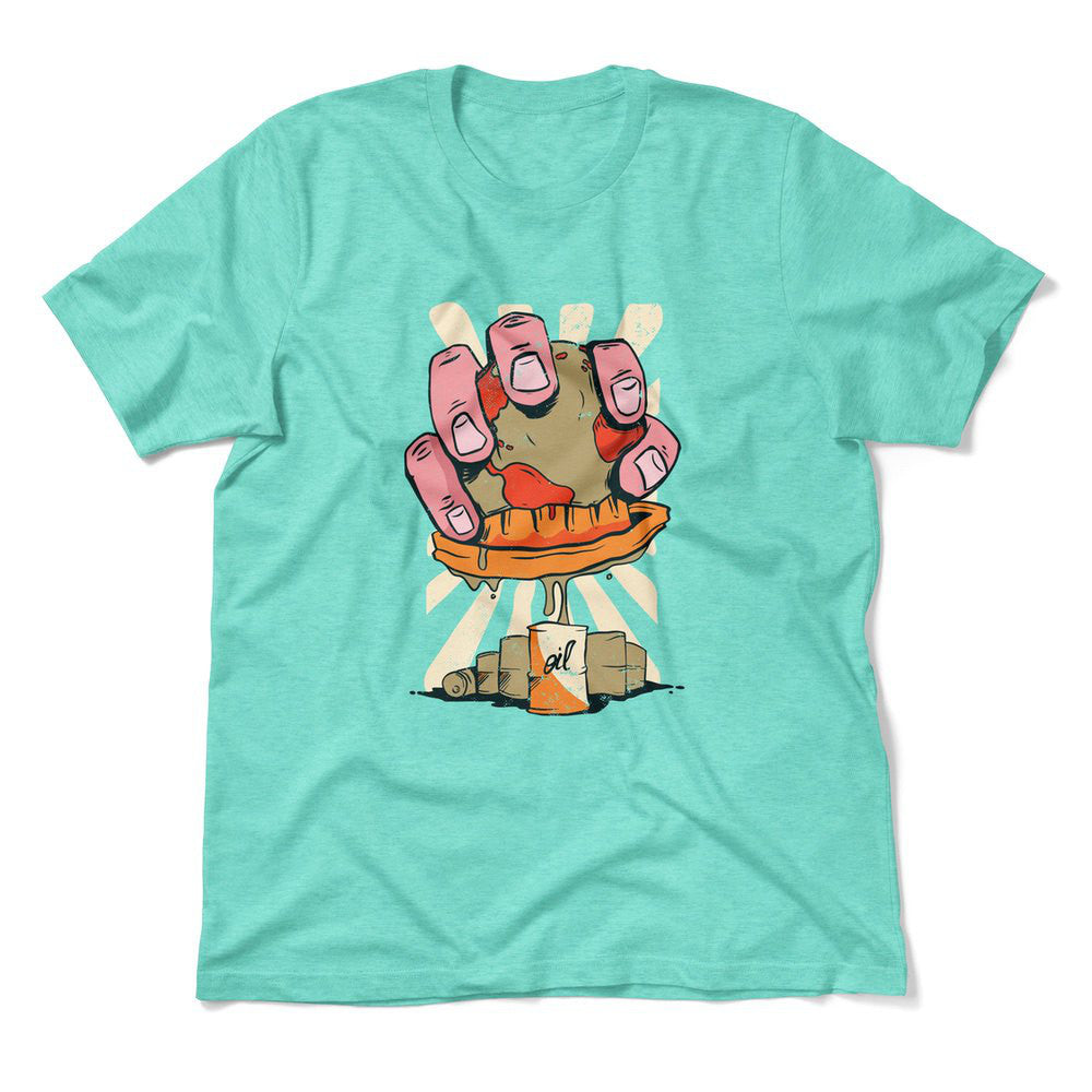 Planet Oil Squeezer Men/Unisex T-Shirt in Heather Sea Green color