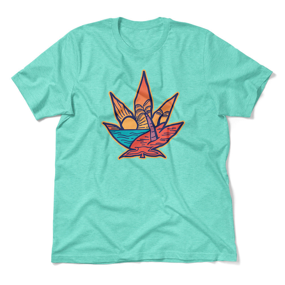 Cannabis Leaf Beach Men/Unisex T-Shirt in Heather Sea Green color