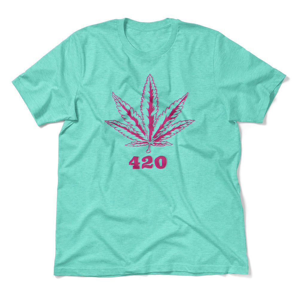420 Hemp Leaf Men/Unisex T-Shirt in Heather Sea Green color