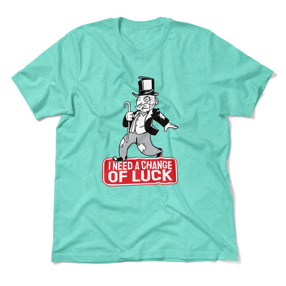 Change Luck Monopoly Parody Men/Unisex T-Shirt in Heather Sea Green color