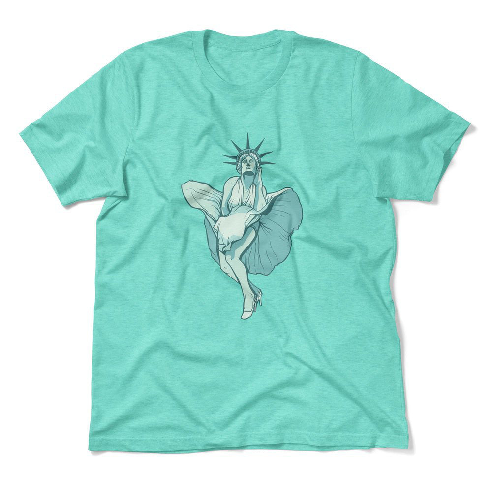 Statue Of Liberty Marilyn Monroe Men/Unisex T-Shirt in Heather Sea Green color