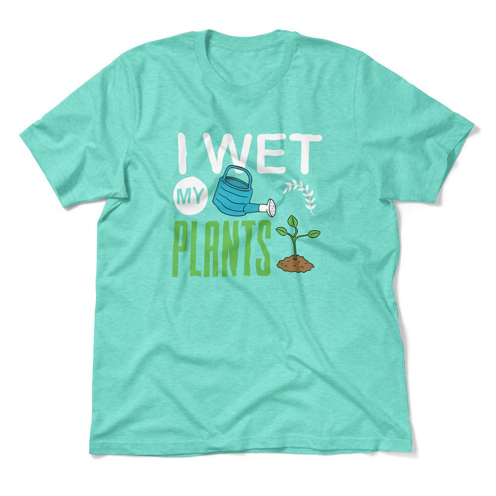 I Wet My Plants Men/Unisex T-Shirt in Heather Sea Green color