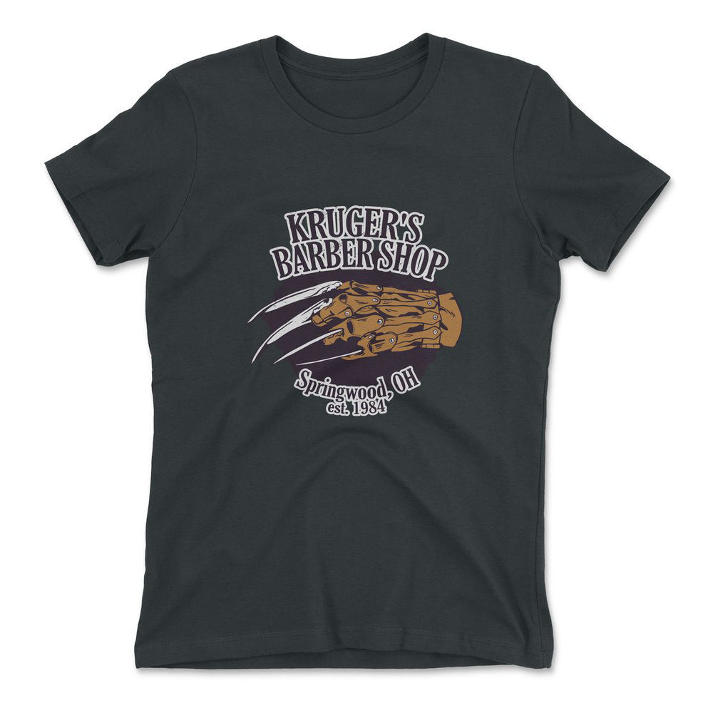 Krugers Barbershop Womens T-Shirt in Heavy Metal color